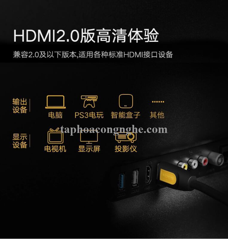 Ugreen 10167 5M màu Vàng Cáp tín hiệu HDMI chuẩn 1.4 hỗ trợ phân giải 4K * 2K HD101 30010167